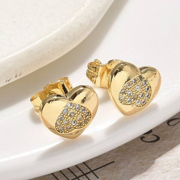 Brass Micro Pave Clear Cubic Zirconia Stud Earrings