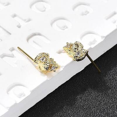 Conch Shape Brass Micro Pave Cubic Zirconia Ear Studs