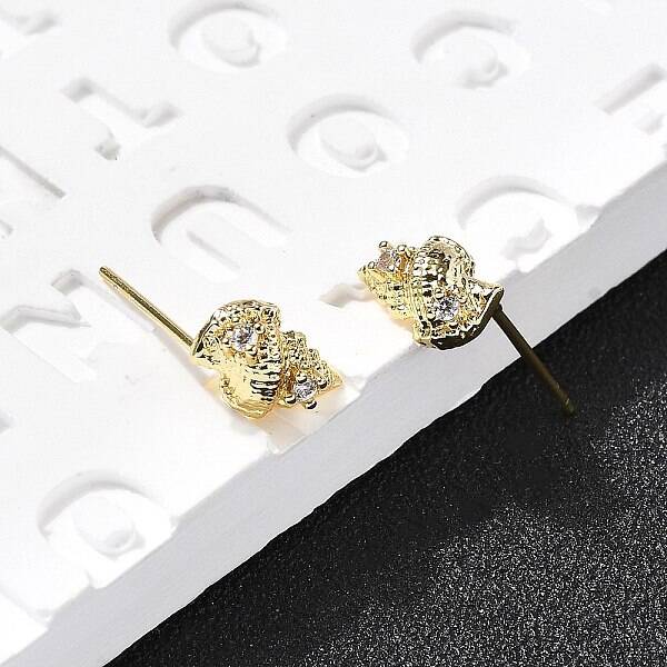 Conch Shape Brass Micro Pave Cubic Zirconia Ear Studs