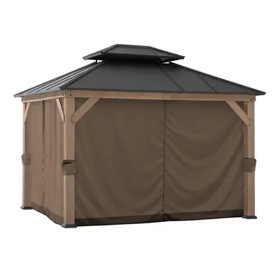SUNJOY Outdoor Gazebo Privacy Curtains for 10 ft. × 12 ft. Wooden Gazebo - Brown