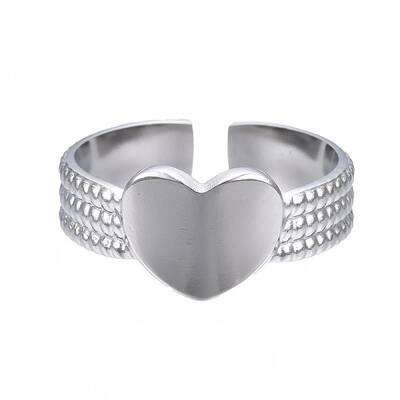 Non-Tarnish 304 Stainless Steel Heart Cuff Ring