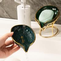 Countertop Soap Dish with Stand, 1 Count Leaf Shaped Soap Bar Holder, Luxury Soap Drain Storage Rack for Home Kitchen Bathroo...