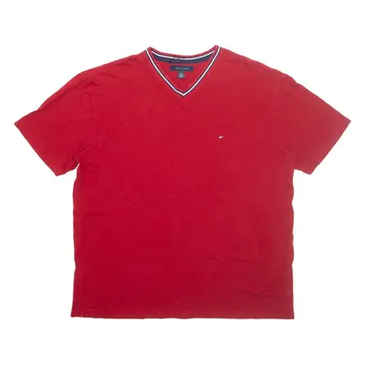 TOMMY HILFIGER Mens T-Shirt Red V-Neck XL