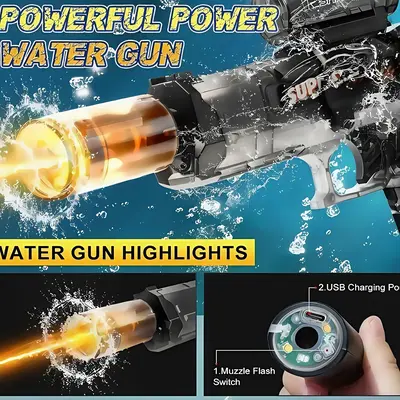 SuperCharger Electric Water Gun with LED Lights 35ft Long Range High-Powered IP67 Waterproof for Kids Adults Summer Pool Part...