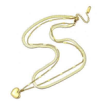 304 Stainless Steel Herringbone & Curb Chains Double Layered Necklaces