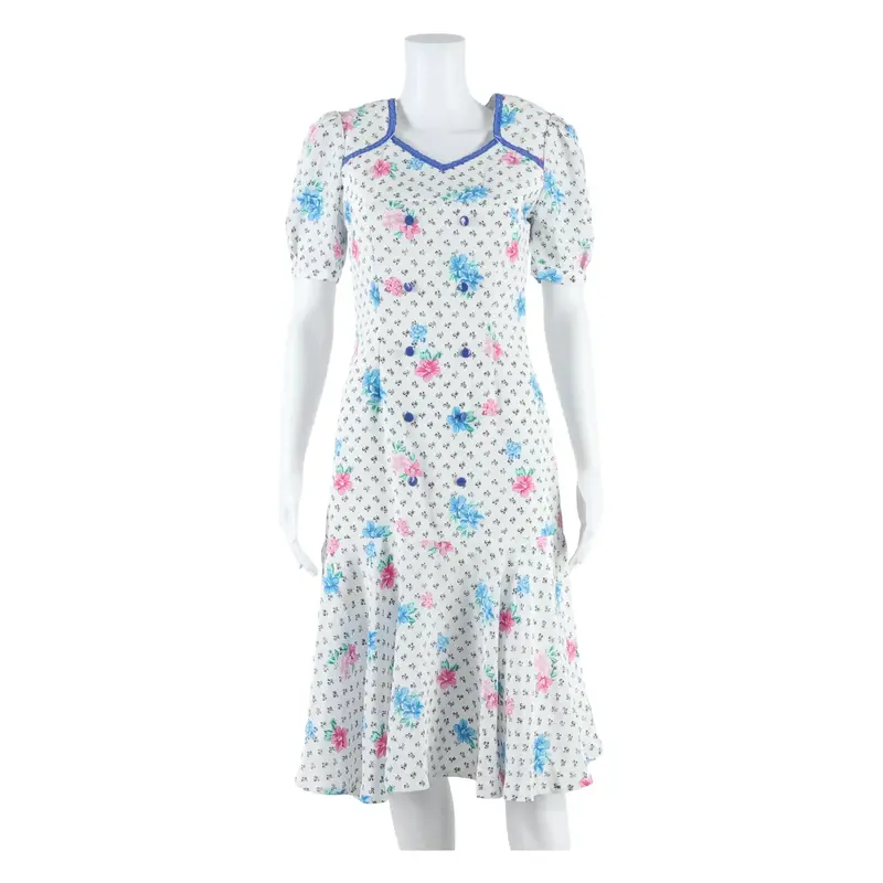 Womens Mermaid Dress White Floral Short Sleeve Knee Length M