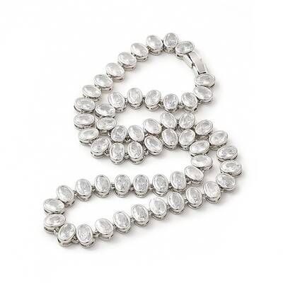 Clear Cubic Zirconia Oval Link Chain Necklace
