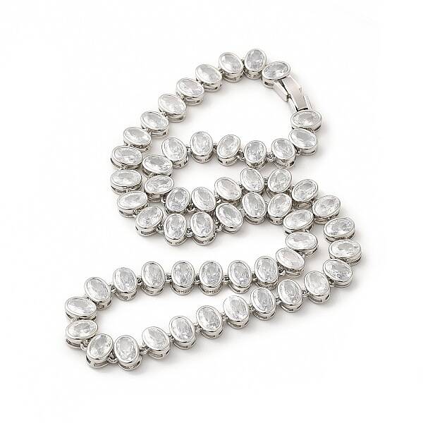 Clear Cubic Zirconia Oval Link Chain Necklace
