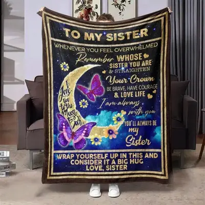 Butterfly & Moon Print Throw Blanket, 1 Count Soft Warm Napping Blanket For Home Office, Comfortable Blanket For Air-conditio...