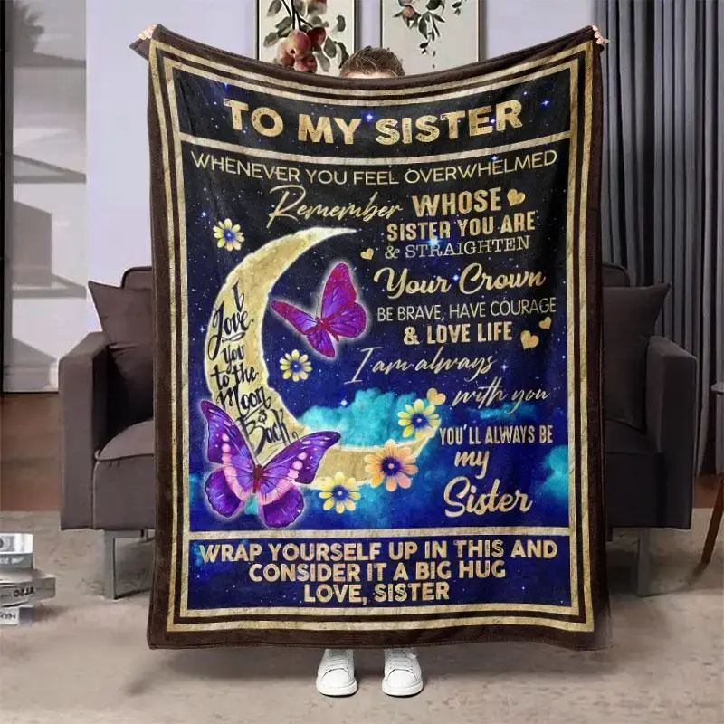 Butterfly & Moon Print Throw Blanket, 1 Count Soft Warm Napping Blanket For Home Office, Comfortable Blanket For Air-conditio...