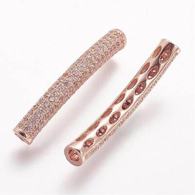 Brass Micro Pave Cubic Zirconia Tube Beads