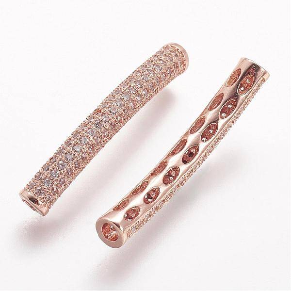 Brass Micro Pave Cubic Zirconia Tube Beads