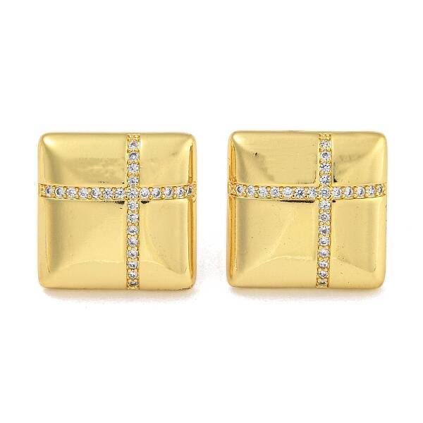 Rack Plating Brass Micro Pave Clear Cubic Zirconia Stud Earrings
