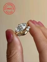 S925 Sterling Silver Fashionable Horse Eye Shaped Zircon Ring Set, Luxury Jewelry for Women, Trendy All-match & Exquisite Jew...