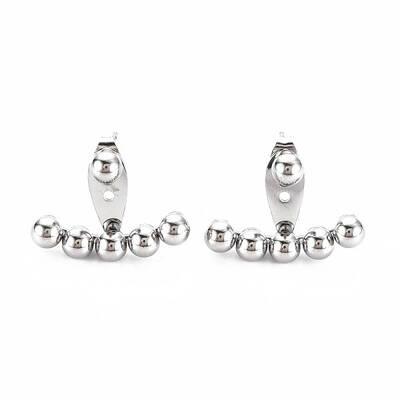 Non-Tarnish 304 Stainless Steel Beaded Horizontal Bar Stud Earrings