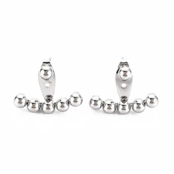 Non-Tarnish 304 Stainless Steel Beaded Horizontal Bar Stud Earrings