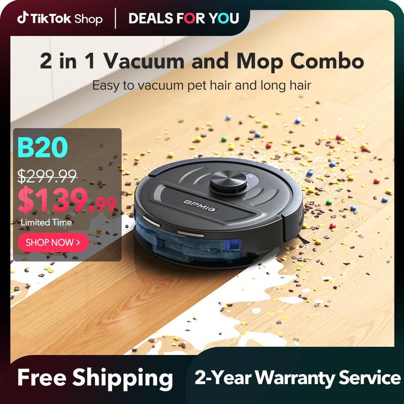 BPMIO B20 2-in-1 Robot Vacuum & Mop Combo 5500Pa Suction LiDAR Navigation 120-Min Runtime Alexa WiFi App Compatible for
