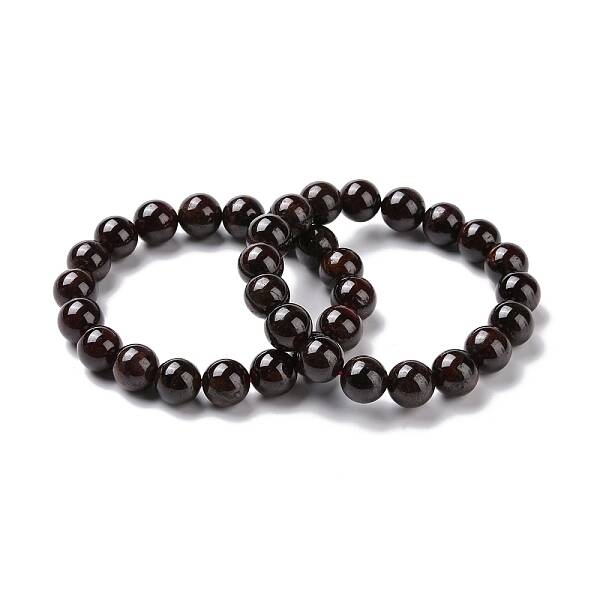 Natural Garnet Round Beaded Stretch Bracelet