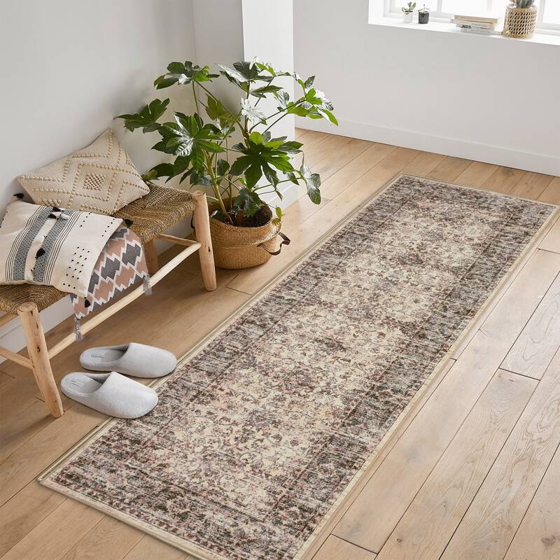 Garvee Vintage Boho Runner Rugs Beige 2'x6' Washable Non-Slip Soft Pastel Area Rugs for Living Room Bedroom Dining Room Nurse...