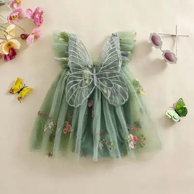Infant Baby Girl Romper Dress Floral Embroidery Sleeveless Tulle Onesie Birthday Tutu Dress Cute Party Princess Dress
