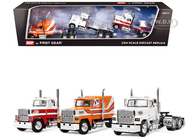 Ford LTL 9000 Trio Set (Two Day Cabs and One 60 Flat Top Sleeper) 1/64 Diecast Model by DCP/First Gear