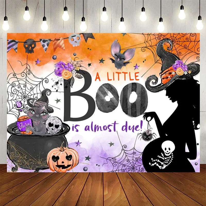 Aperturee Little Boo Halloween Pumpkin Baby Shower Backdrop