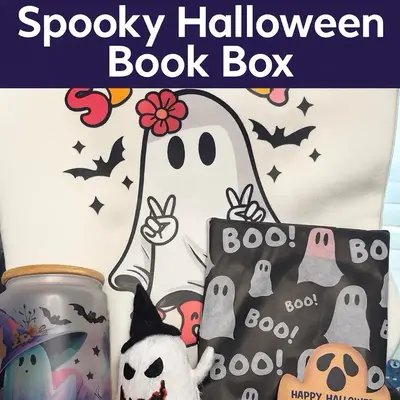 Spooky Halloween Book Box with Boo Ghosts Pumpkin Decorations for Festive Fun Party Gift Packs Party Supplies Tote Candle Plu...