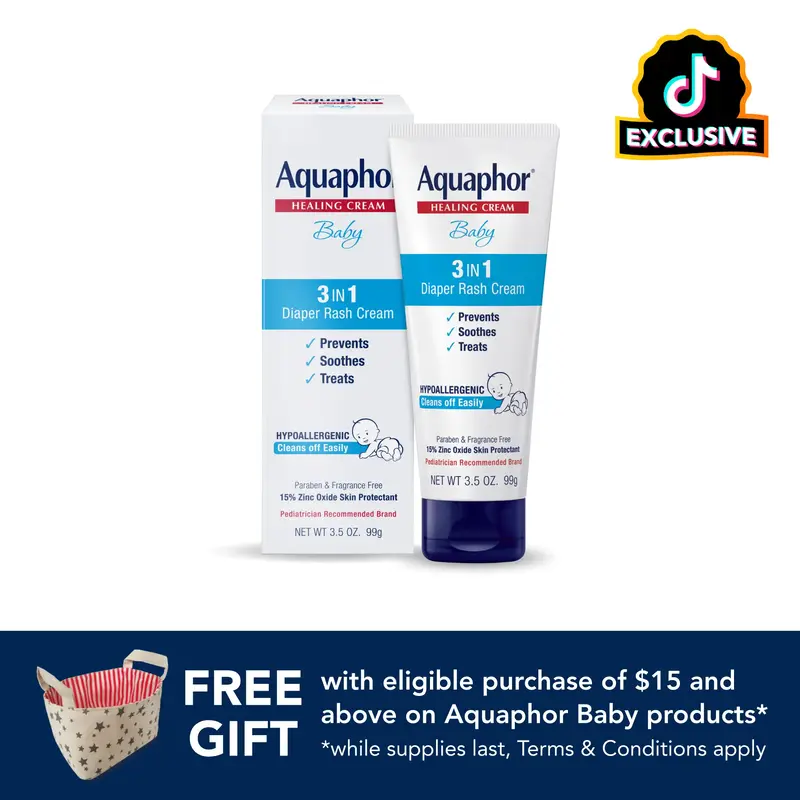 Aquaphor Baby Diaper Rash Cream, 3-in-1 Diaper Rash Relief, 3.5 Oz Tube