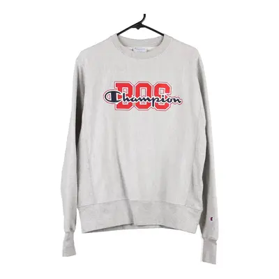 Champion Spellout Sweatshirt - Small Grey Cotton Blend