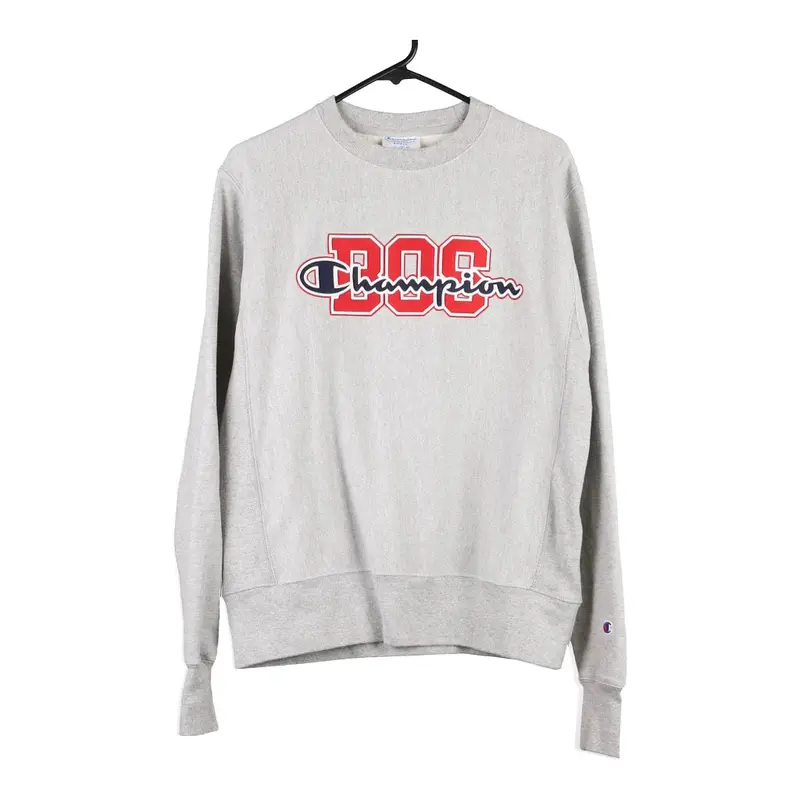 Champion Spellout Sweatshirt - Small Grey Cotton Blend