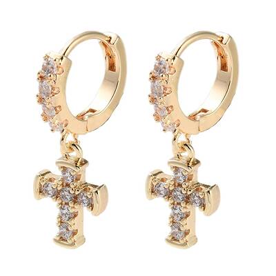Brass Micro Pave Clear Cubic Zirconia Hoop Earrings