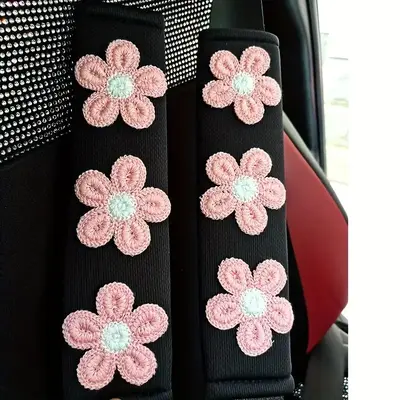Flower Decor Car Seat Belt Cover, 2 Counts Car Seat Belt Shoulder Pad, Universal Car Interior Accessories