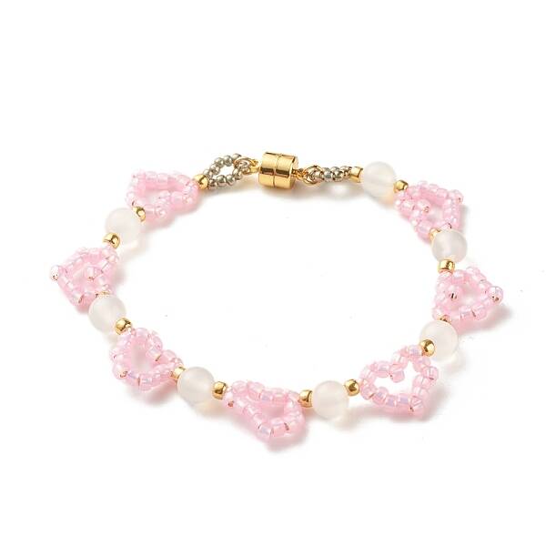 Glass Seed & Natural Agate Beaded Bracelet with Brass Magnetic Clasp