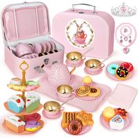 Tea Party Play Set - Pretend Play Toy with Carrying Case - Ideal Gift for Kids, Includes Teapot, Cups, Saucers, Plates and Tr...