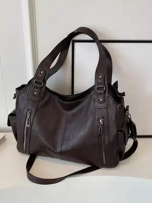 Women's Fashionable Patchwork Design Tote Bag, Casual Large Capacity Zipper Shoulder Bag for Party Used, Crossbody Purses 20...