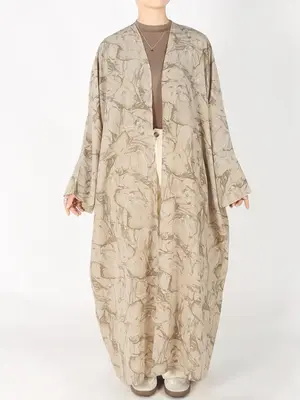 Women's Abstract Print Long Sleeve Open Front Kimono, Casual Outerwear for Spring & Summer, Women's Islamic Clothing for Dail...