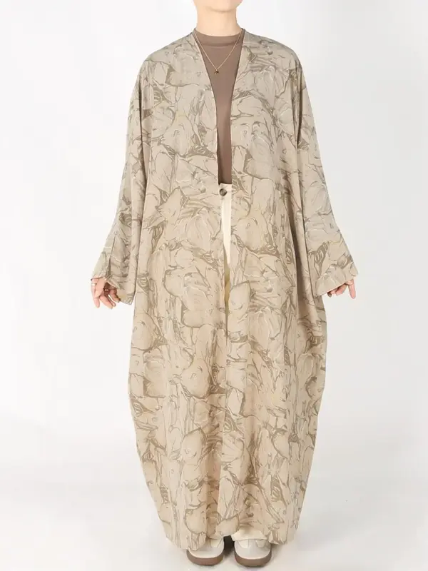 Women's Abstract Print Long Sleeve Open Front Kimono, Casual Outerwear for Spring & Summer, Women's Islamic Clothing for Dail...