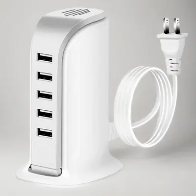 Portable Charger, 5-Port USB Charging Station, Multi-functional Desk USB Mobile Phone Charger for iPhone iPad Kindle Sm...
