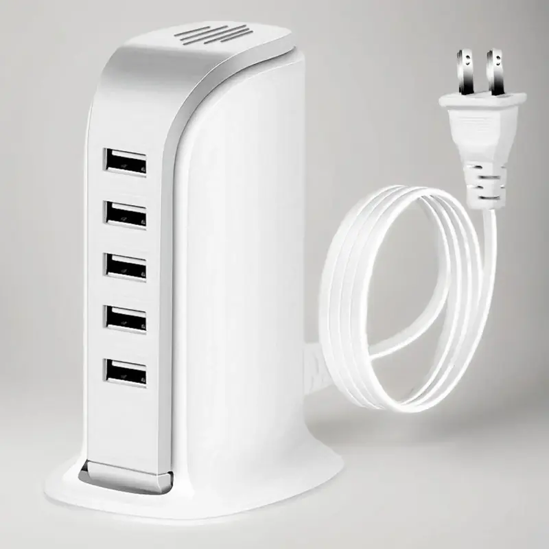 Portable Charger, 5-Port USB Charging Station, Multi-functional Desk USB Mobile Phone Charger for iPhone iPad Kindle Sm...
