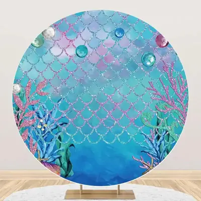 Colorful Pearl Coral Fish Scales Girl Round Backdrop - Aperturee