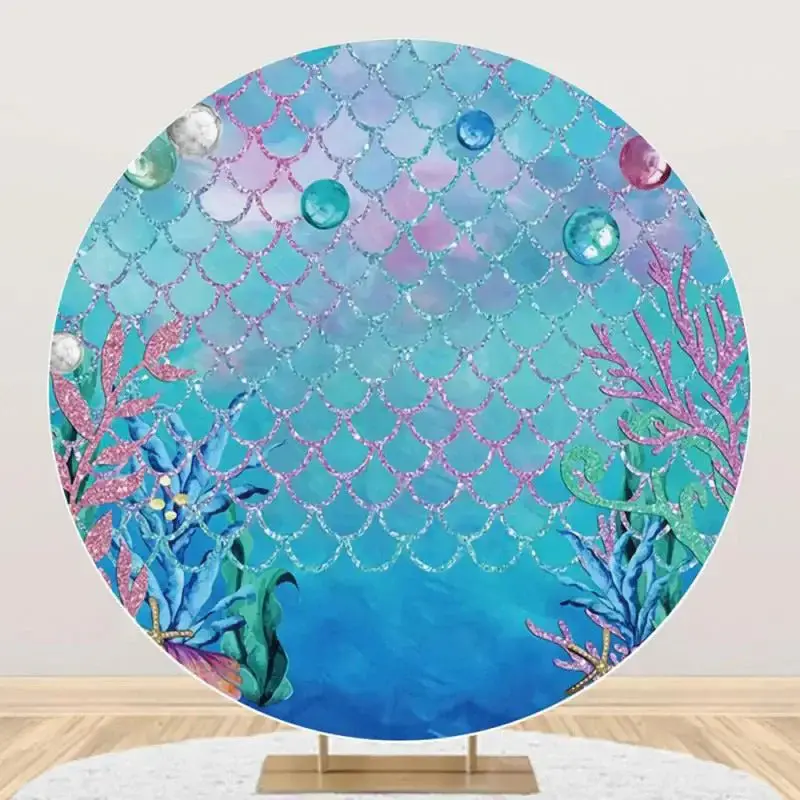 Colorful Pearl Coral Fish Scales Girl Round Backdrop - Aperturee