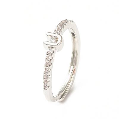 Clear Cubic Zirconia Initial Letter Adjustable Ring