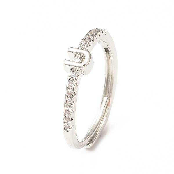 Clear Cubic Zirconia Initial Letter Adjustable Ring