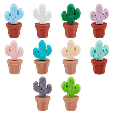 10 Sets 10 Colors Cactus & Potted Plants Food Grade Eco-Friendly Silicone Focal Beads