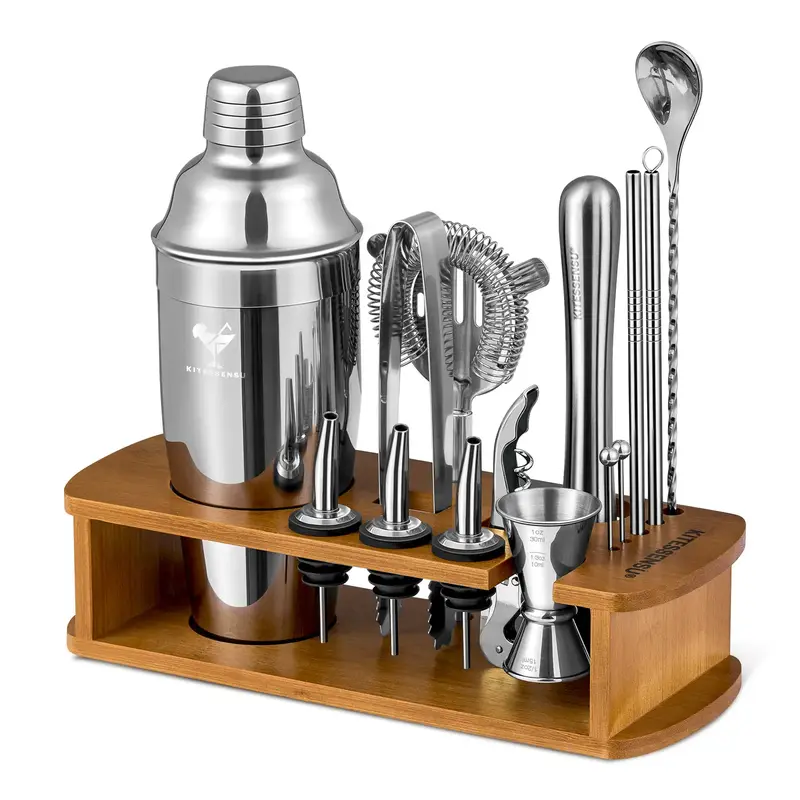 [FallDealsForYou]Kitessensu Mixology 15-in-1 Cocktail Shaker Set with Stand, Stainless Steel Bar Set, Drink Mixer with All Es...