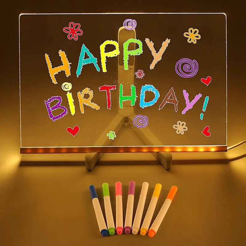 Board Light, LightUp Drawing Board with 7 Colorful Pens, USB Power, LED Light Creative Rewritable Night Scene Board Ideal for...