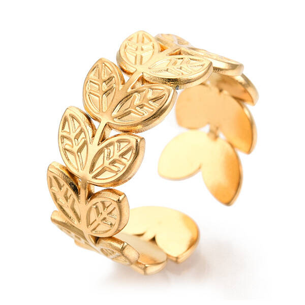 Ion Plating(IP) 304 Stainless Steel Leaf Cuff Rings