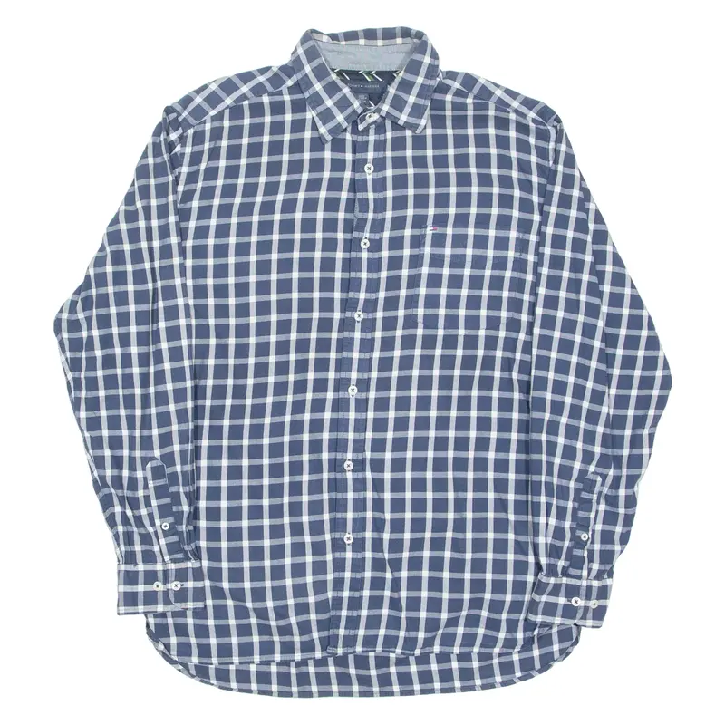 TOMMY HILFIGER Mens Shirt Blue Check Long Sleeve L