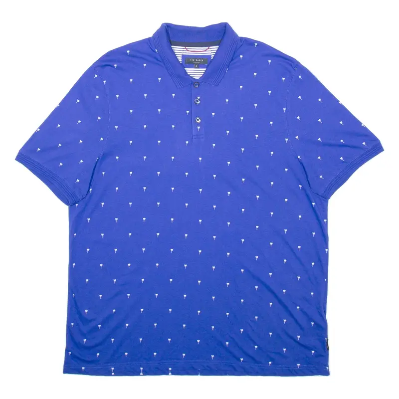 TED BAKER Palm Tree Mens Polo Shirt Blue Floral 2XL