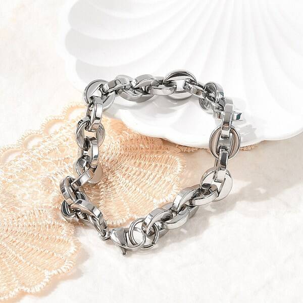 304 Stainless Steel Oval Link Chain Bracelets for Women Men